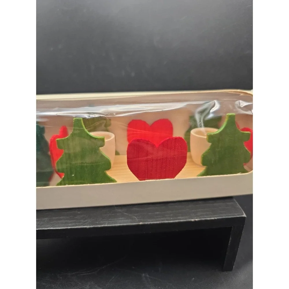 Vintage Swedish Scandinavian Candle Holders Christmas Tree & Hearts Carved Wood